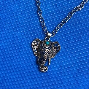 Elephant Pendant Necklace with Blue Accents